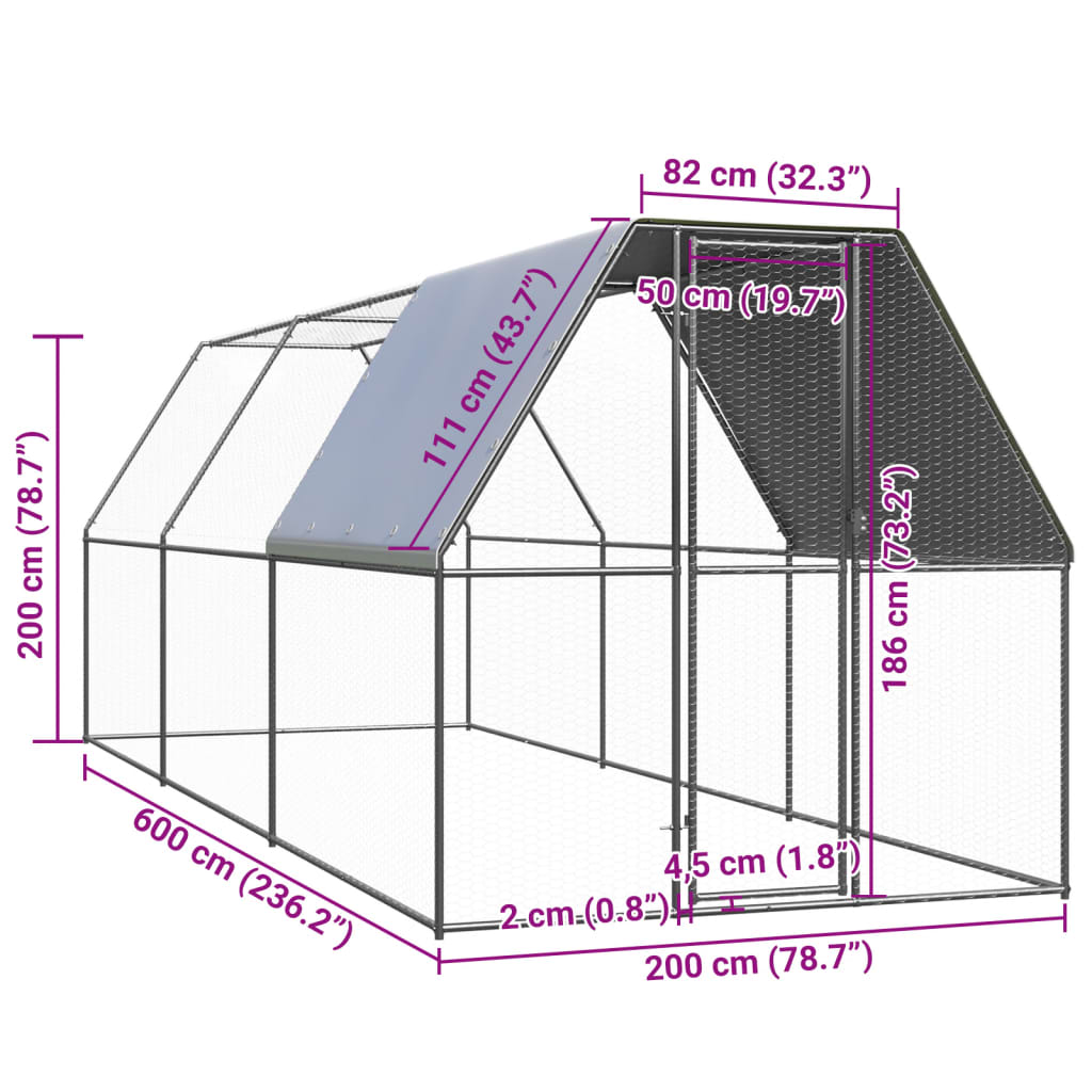 NNEVL Chicken Cage 2x6x2 m Galvanised Steel