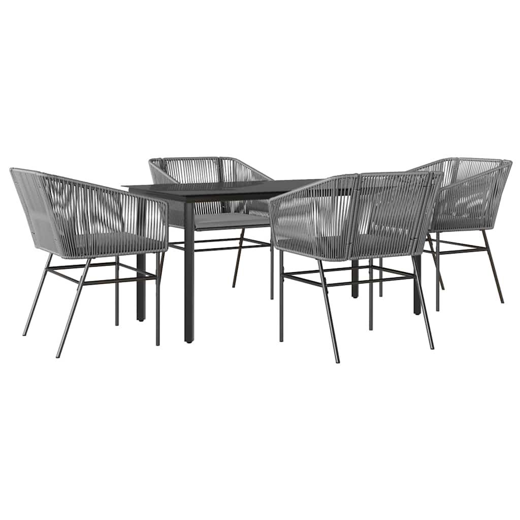 NNEVL 5 Piece Garden Dining Set with Cushions Grey Poly Rattan Glass
