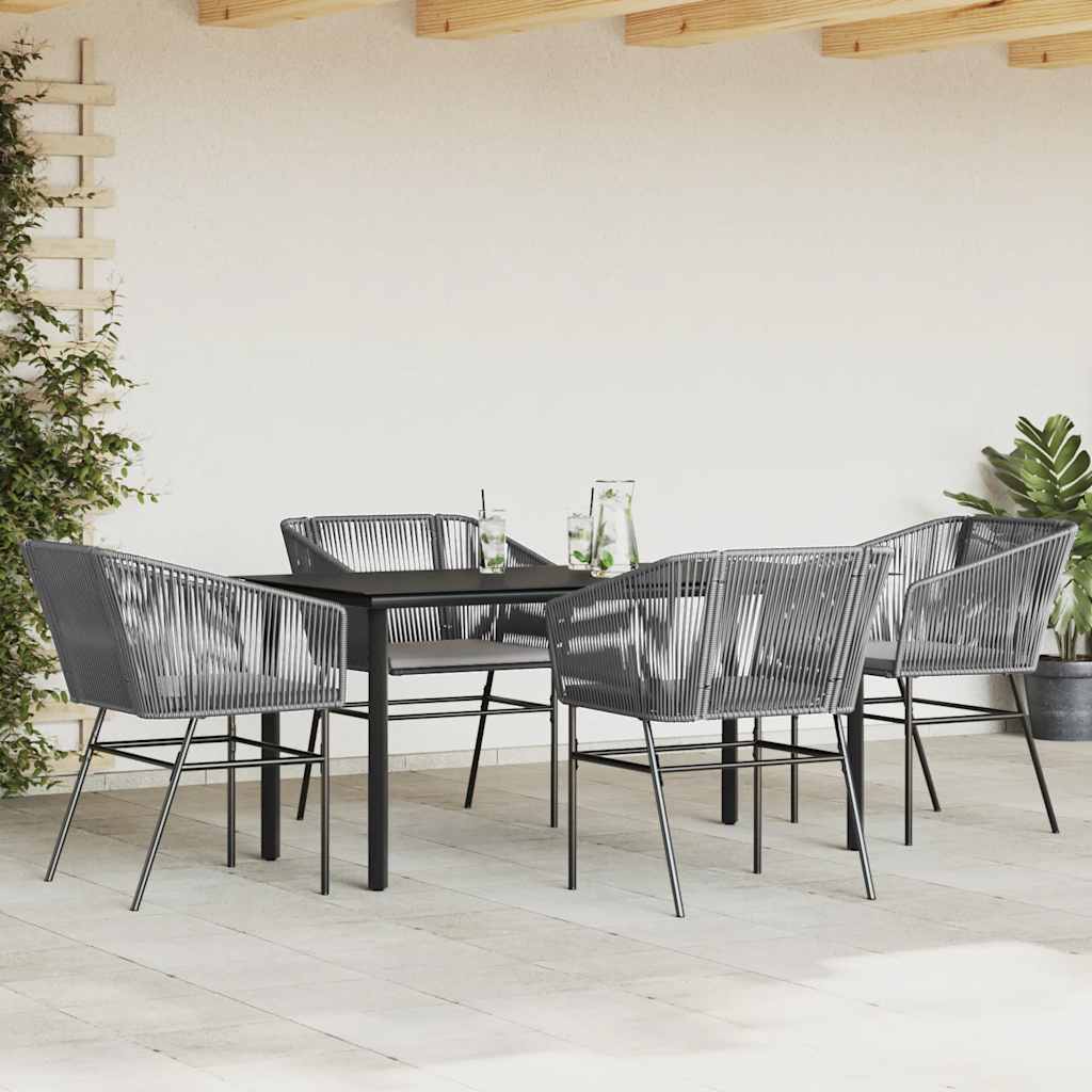 NNEVL 5 Piece Garden Dining Set with Cushions Grey Poly Rattan Glass