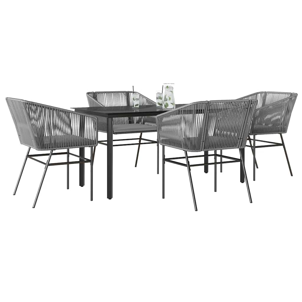 NNEVL 5 Piece Garden Dining Set with Cushions Grey Poly Rattan Glass