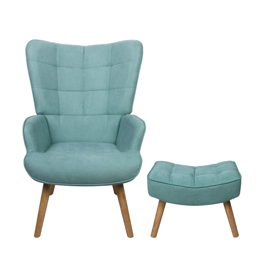 NNEED Armchair with Footstool Fabric Blue