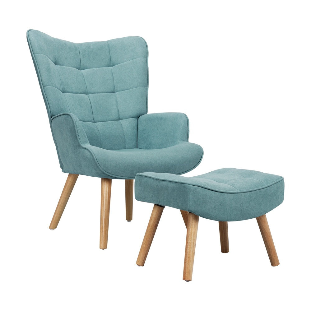 NNEED Armchair with Footstool Fabric Blue