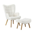 NNEED Armchair with Footstool Sherpa White