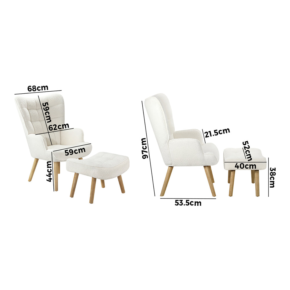 NNEED Armchair with Footstool Sherpa White