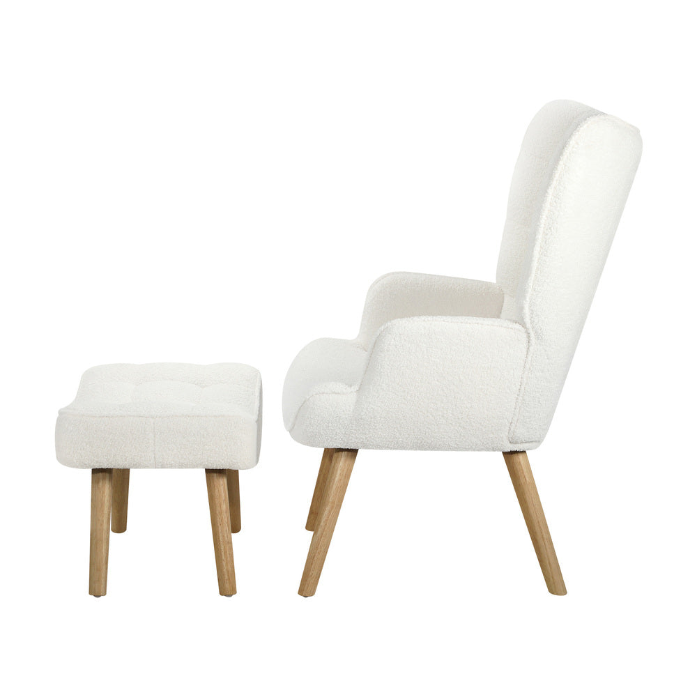 NNEED Armchair with Footstool Sherpa White
