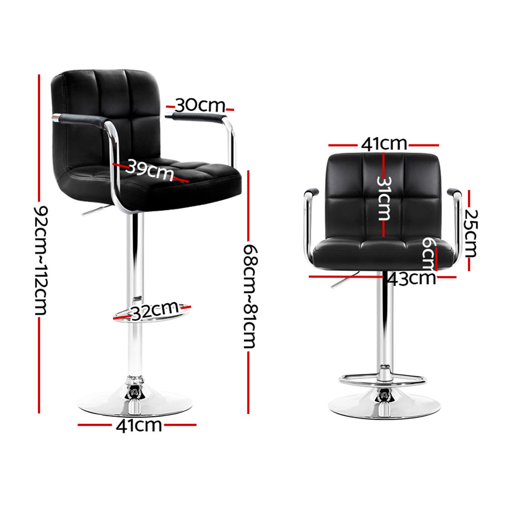 NNEDSZ Set of 4 Bar Stools Gas lift Swivel Armrests - Steel and Black