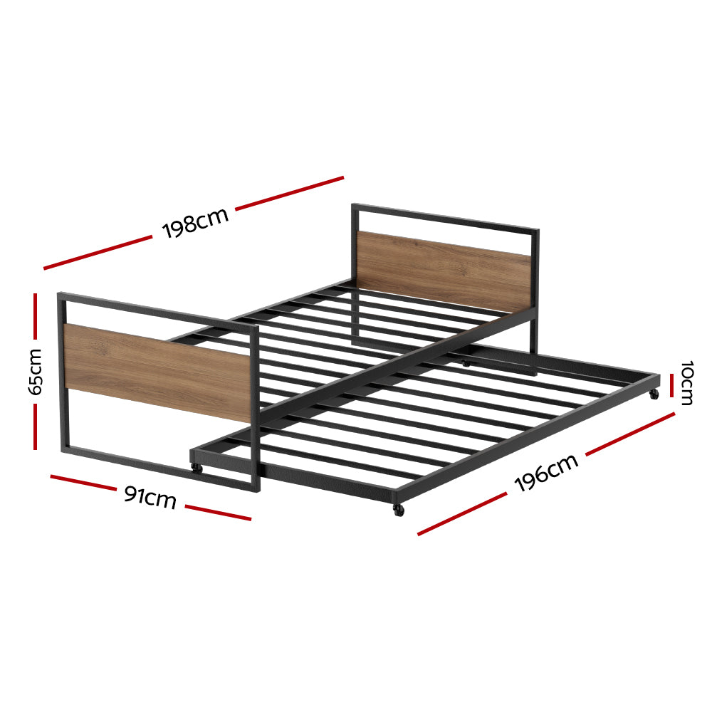 NNEDSZ Artiss Bed Frame 2x Single Size Metal Trundle Daybed DEAN
