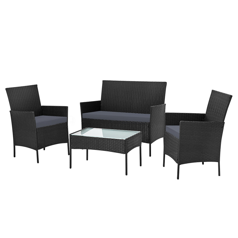 NNEDSZ 4-piece Wicker Outdoor Set - Black