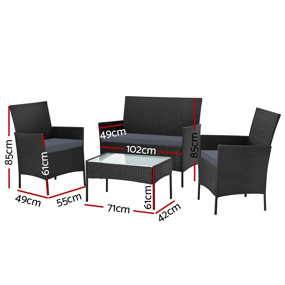 NNEDSZ 4-piece Wicker Outdoor Set - Black
