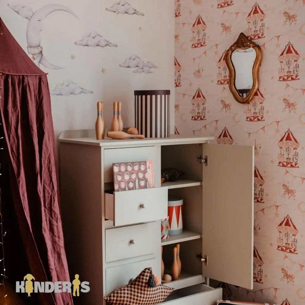 Retro komoda vaiko kambariui "BABUSHKA" olive