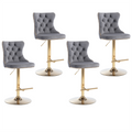 NNEDSZ 4x Height Adjustable Swivel Bar Stool Velvet Studs Barstool with Footrest and Golden Base- Grey