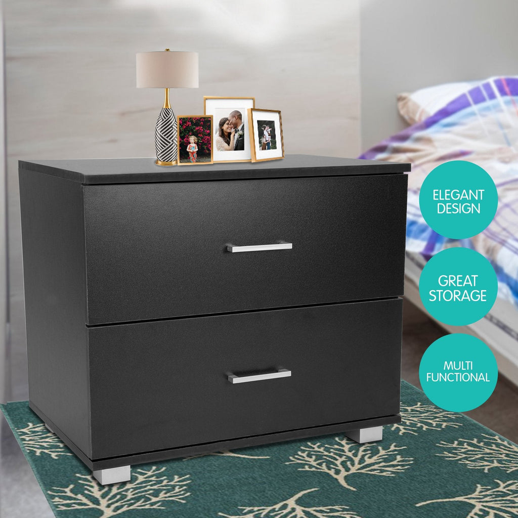 NNEDSZ Sarantino Bedside Table Cabinet Storage Chest 2 Drawers Lamp Side Nightstand - Black