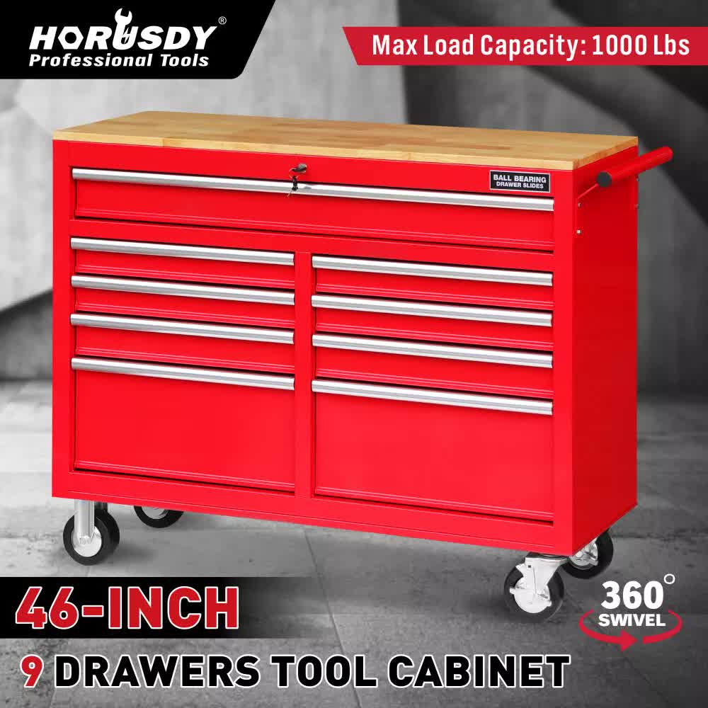 NNEDSZ 9 Drawers Tool Box Chest Cabinet Trolley Box Garage Storage Toolbox Red 1000lbs