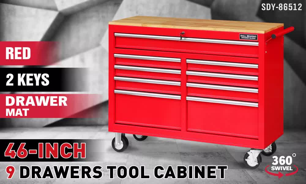 NNEDSZ 9 Drawers Tool Box Chest Cabinet Trolley Box Garage Storage Toolbox Red 1000lbs