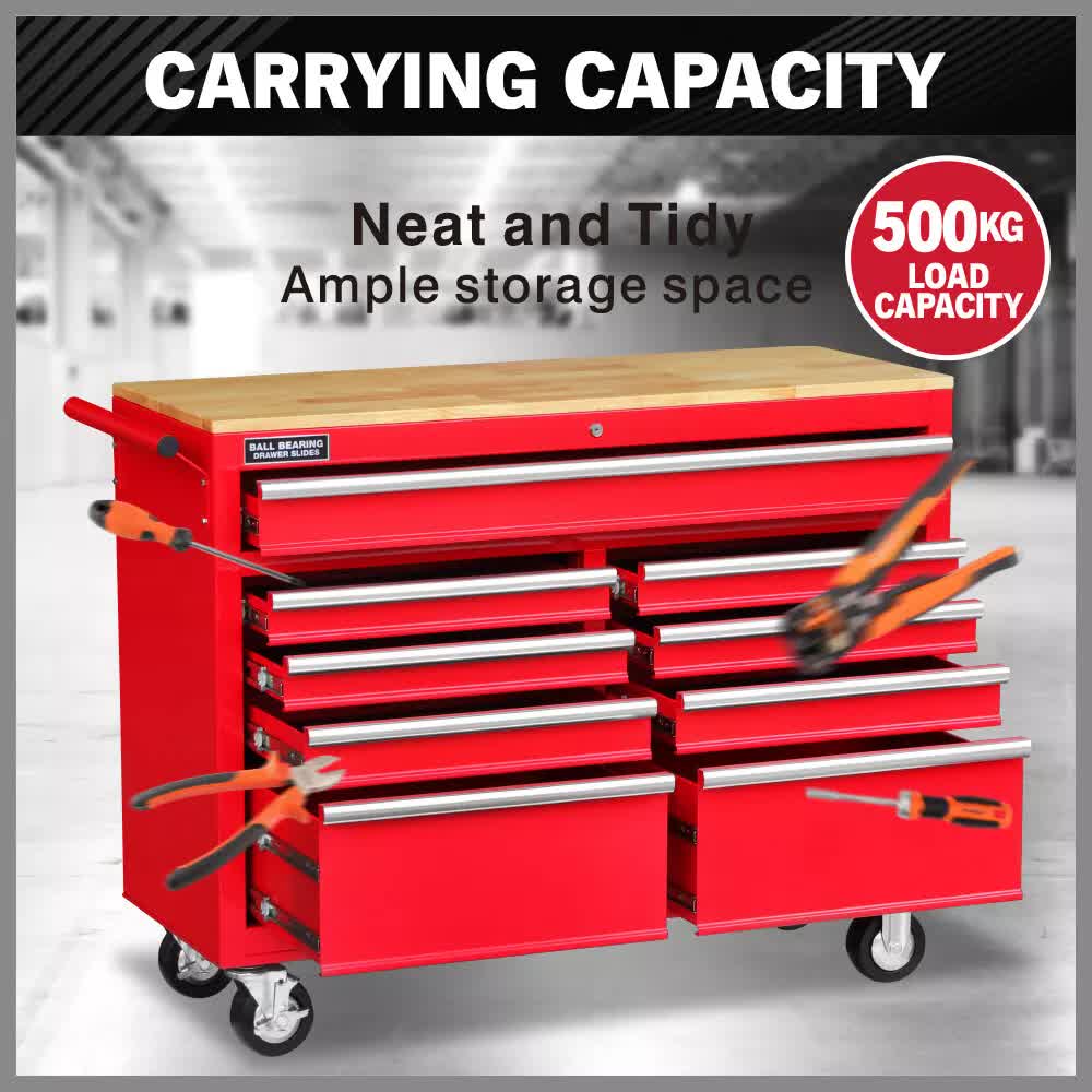 NNEDSZ 9 Drawers Tool Box Chest Cabinet Trolley Box Garage Storage Toolbox Red 1000lbs