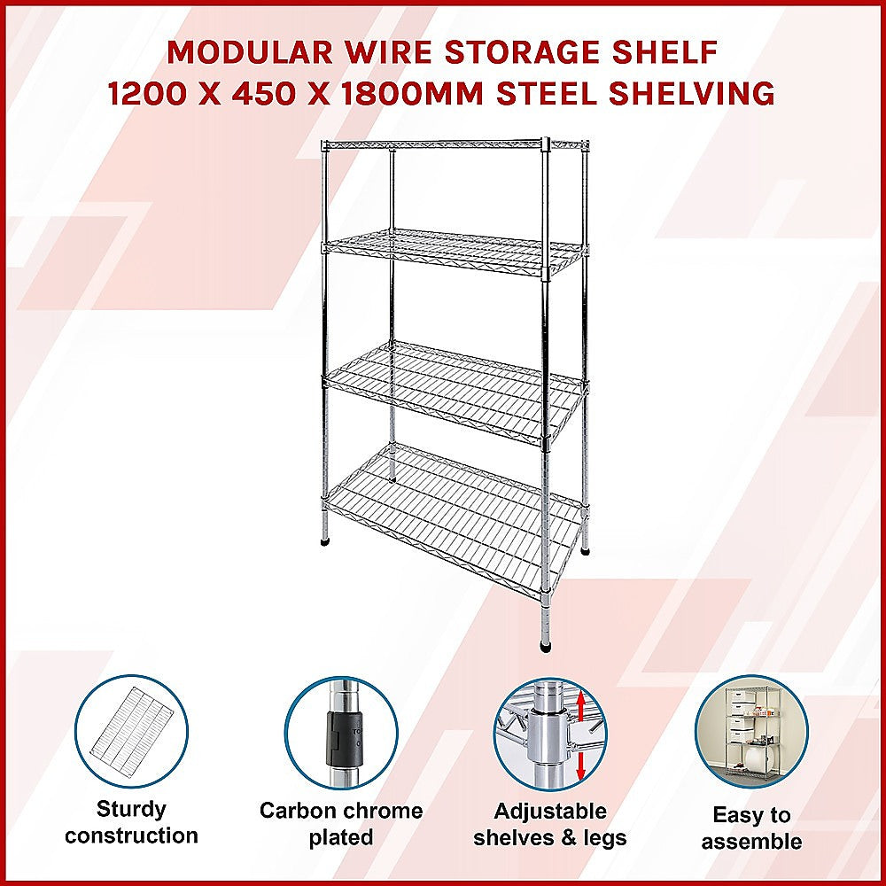 NNEDSZ Modular Wire Storage Shelf 1200 x 450 x 1800mm Steel Shelving