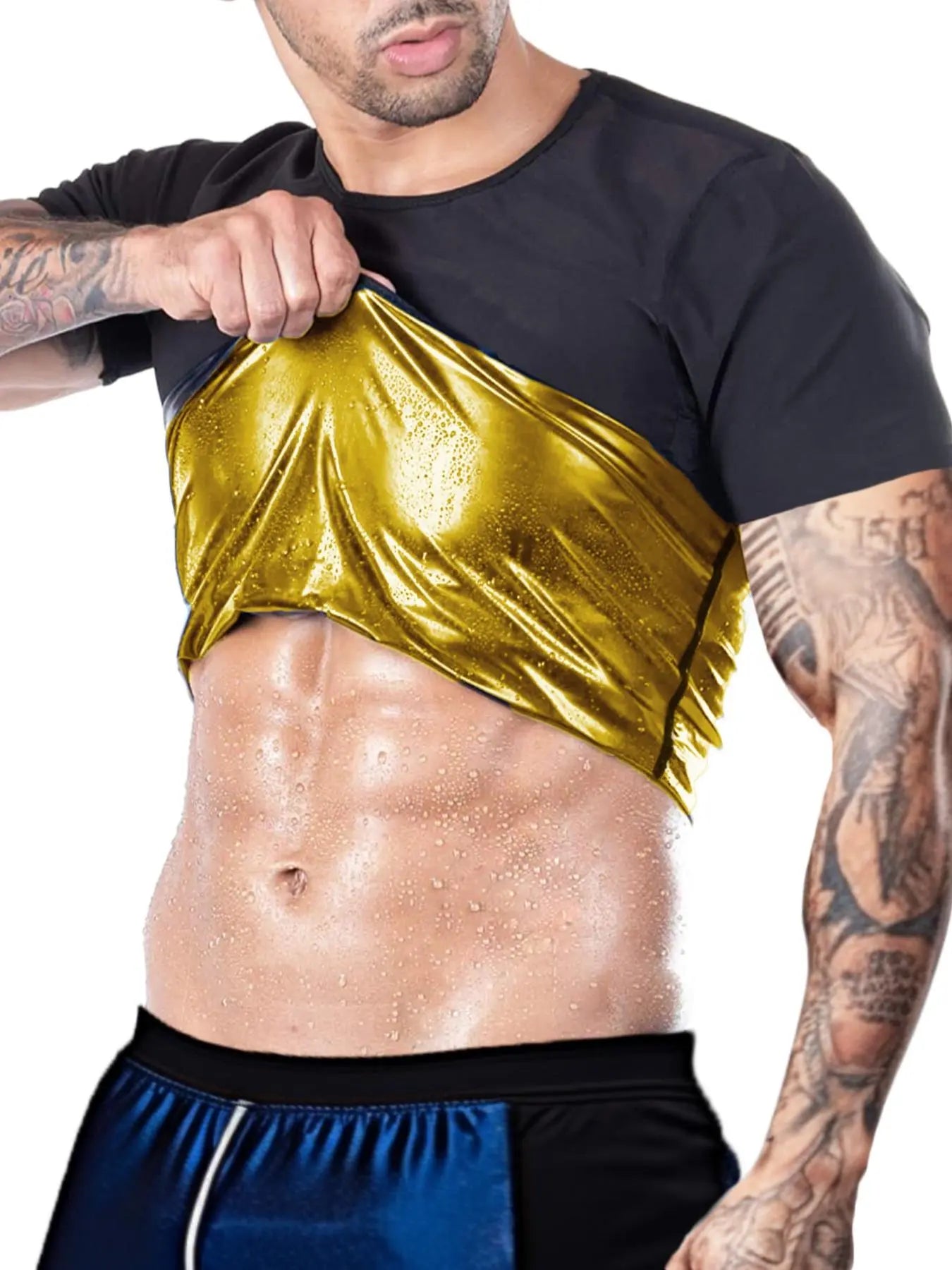 Men'S Sweat Sauna T-Shirts, Athletic Short Sleeve Tee, Weight Lose Workout Slimming Body Shaper, Fitness Waist Trainer, Men'S Shapewear, Gym Wear, Workout Top