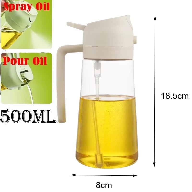 Dual Capacity Oil Spray Bottle - 200/300/500ml Kitchen Oil, Vinegar, and Soy Sauce Sprayer Container