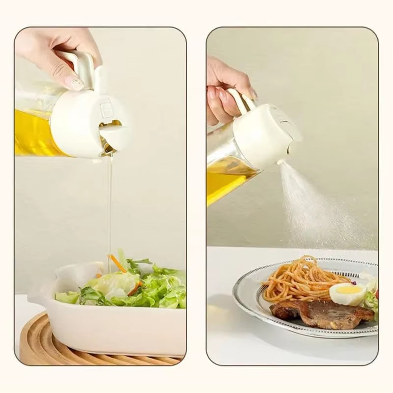 Dual Capacity Oil Spray Bottle - 200/300/500ml Kitchen Oil, Vinegar, and Soy Sauce Sprayer Container