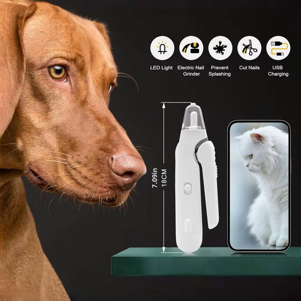 Pet Nail Clippers, Quiet Pet Nail Grinder with 2 LED Lights for Large Medium Small Puppy Dogs and Cats, Pet Nail Grooming Tool