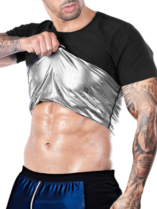 Men'S Sweat Sauna T-Shirts, Athletic Short Sleeve Tee, Weight Lose Workout Slimming Body Shaper, Fitness Waist Trainer, Men'S Shapewear, Gym Wear, Workout Top