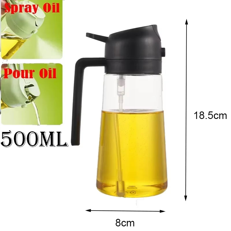 Dual Capacity Oil Spray Bottle - 200/300/500ml Kitchen Oil, Vinegar, and Soy Sauce Sprayer Container