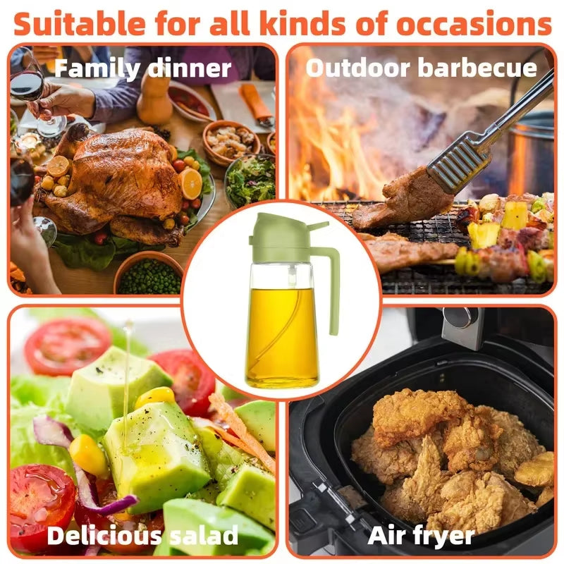 Dual Capacity Oil Spray Bottle - 200/300/500ml Kitchen Oil, Vinegar, and Soy Sauce Sprayer Container