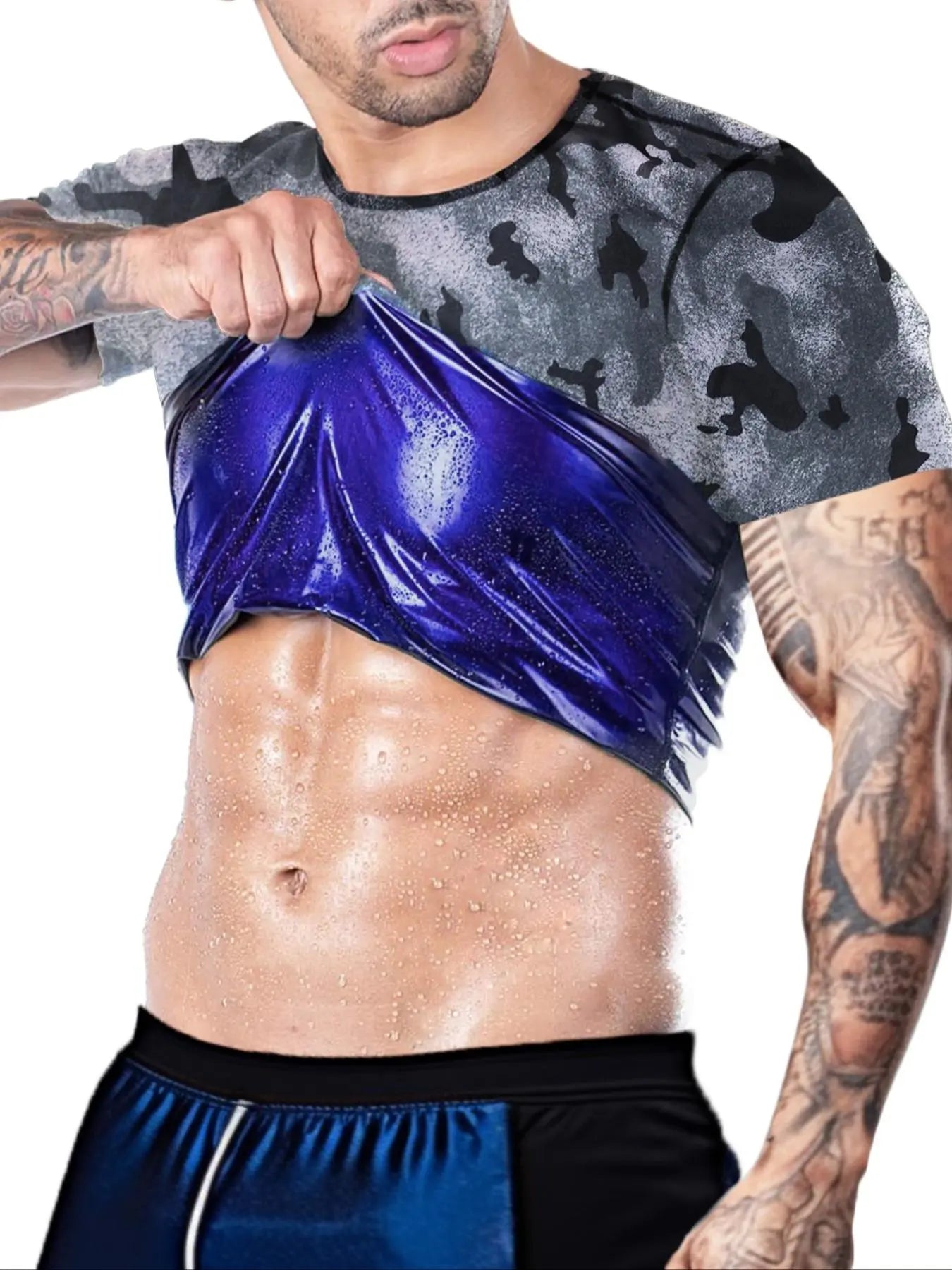 Men'S Sweat Sauna T-Shirts, Athletic Short Sleeve Tee, Weight Lose Workout Slimming Body Shaper, Fitness Waist Trainer, Men'S Shapewear, Gym Wear, Workout Top