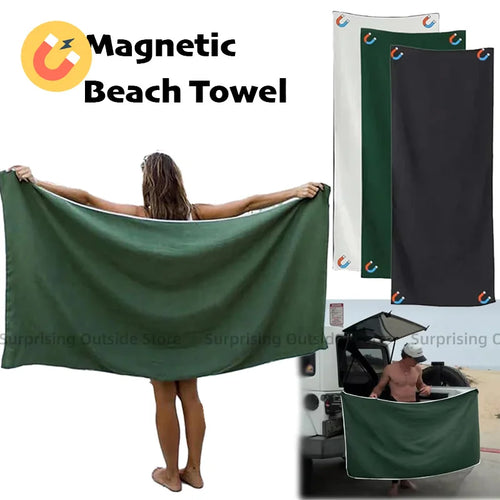 Multifunctional Outdoor Magnetic Bath Towel Coral Fleece Portable Magnet Towels Quick-Drying Beach Towel Bathroom Accessories