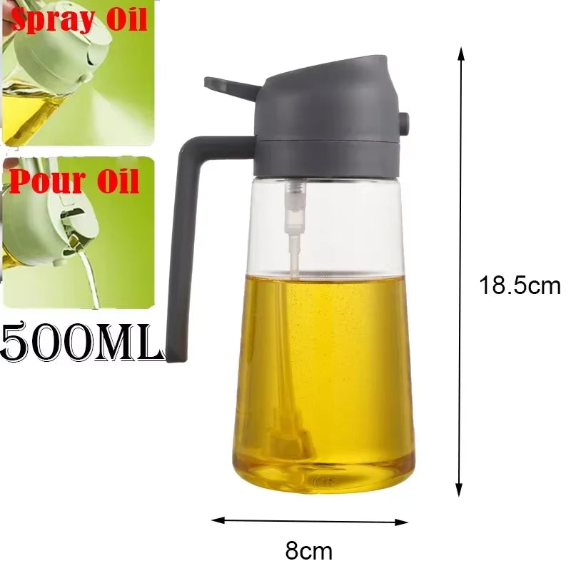 Dual Capacity Oil Spray Bottle - 200/300/500ml Kitchen Oil, Vinegar, and Soy Sauce Sprayer Container