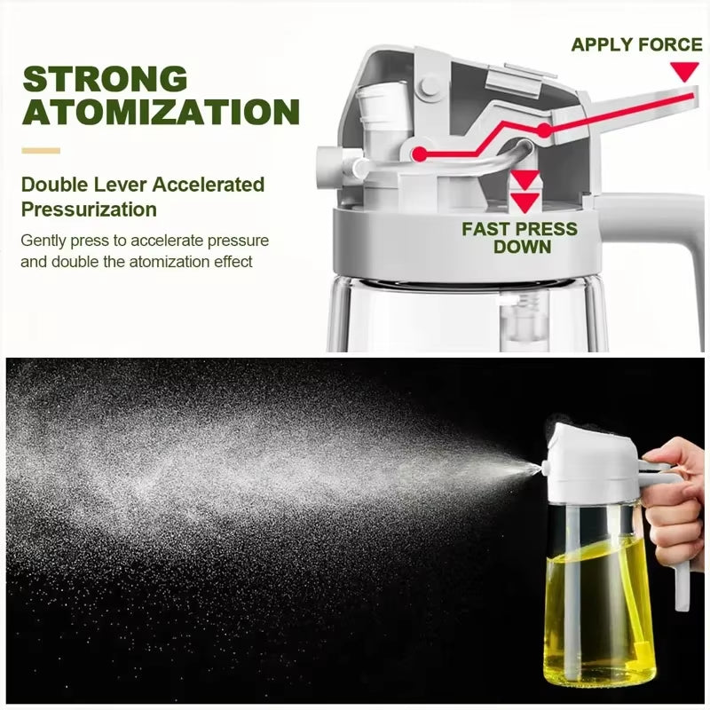 Dual Capacity Oil Spray Bottle - 200/300/500ml Kitchen Oil, Vinegar, and Soy Sauce Sprayer Container