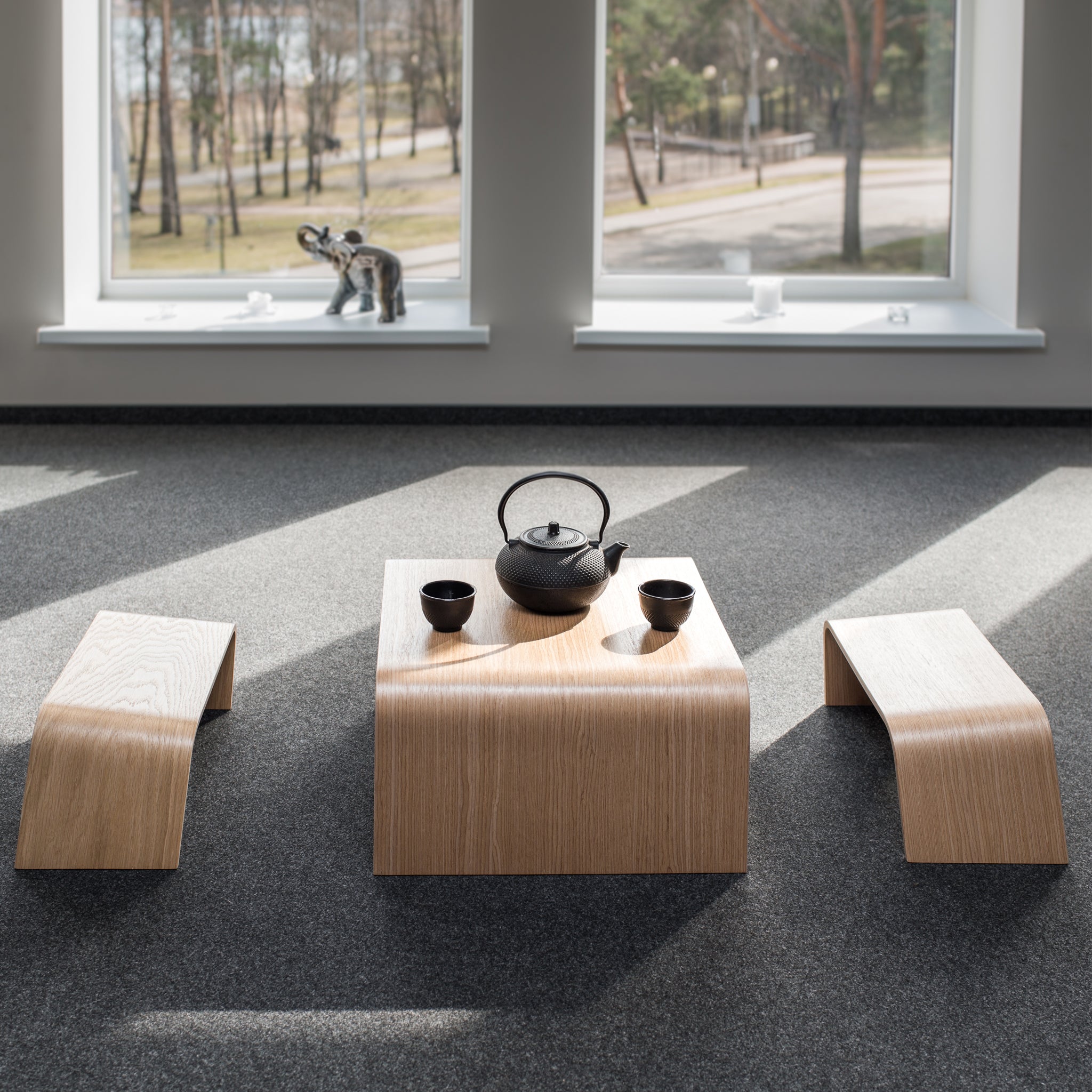 Handmade Wooden Benches and Table Set, Japanese Style Tea Ceremony Set