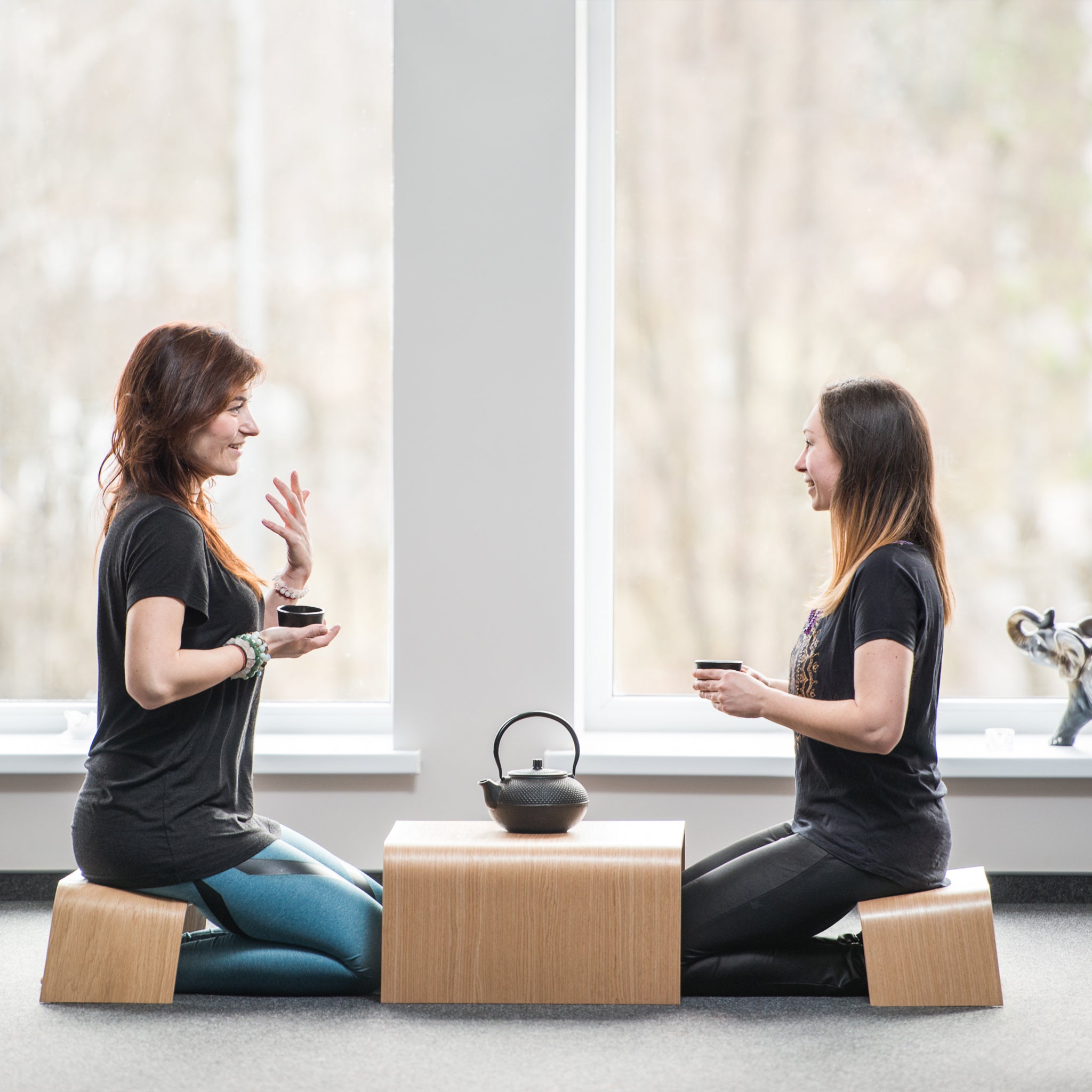 Handmade Wooden Benches and Table Set, Japanese Style Tea Ceremony Set