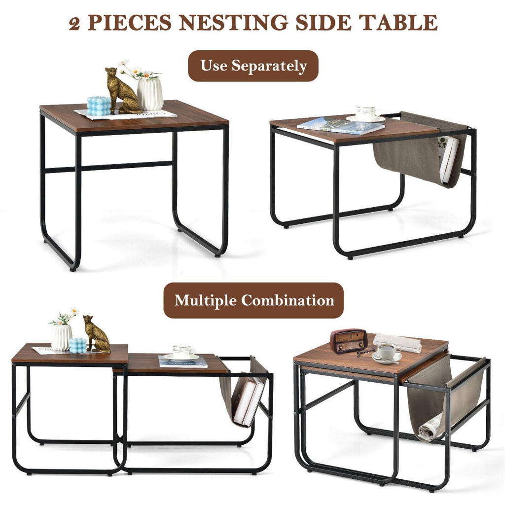 NNECW 2 Pieces Modern Industrial Nesting Coffee Table Set
