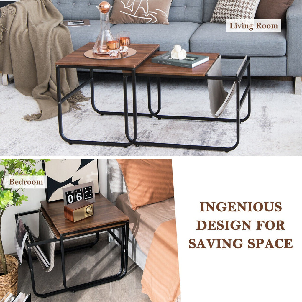 NNECW 2 Pieces Modern Industrial Nesting Coffee Table Set
