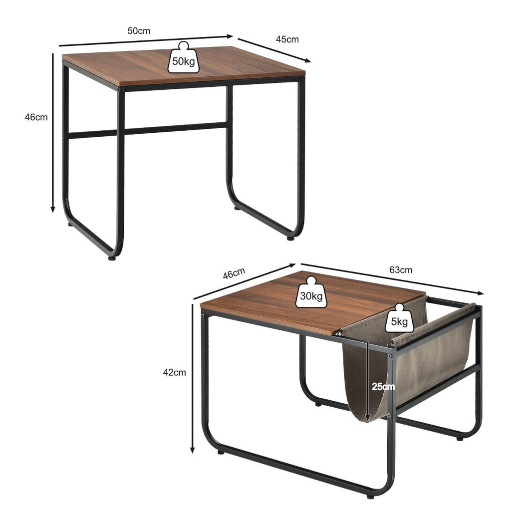 NNECW 2 Pieces Modern Industrial Nesting Coffee Table Set