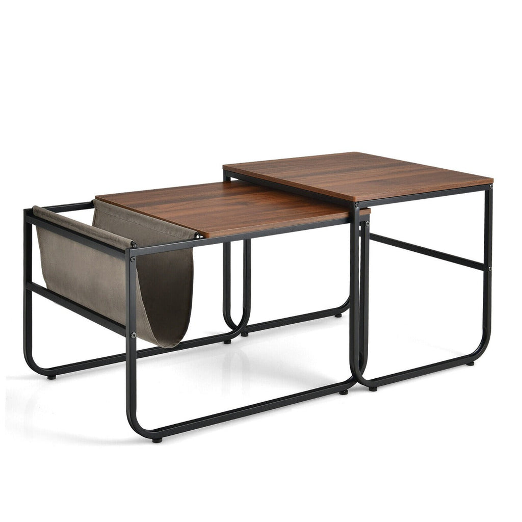 NNECW 2 Pieces Modern Industrial Nesting Coffee Table Set