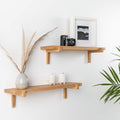 2 Floating Wooden Wall Shelves – Oak Shelves with Holders for Home & Office